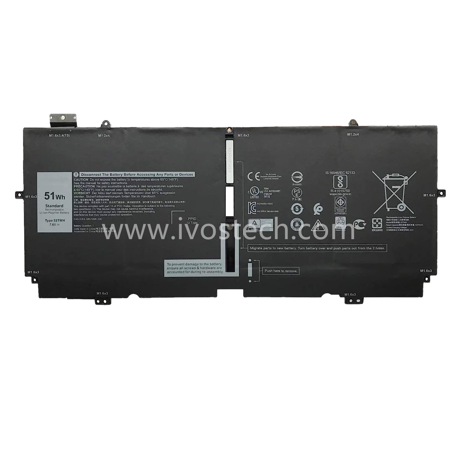 52TWH 51Wh 7.6V Replacement Laptop Battery for Dell XPS 13 7390 2-in-1