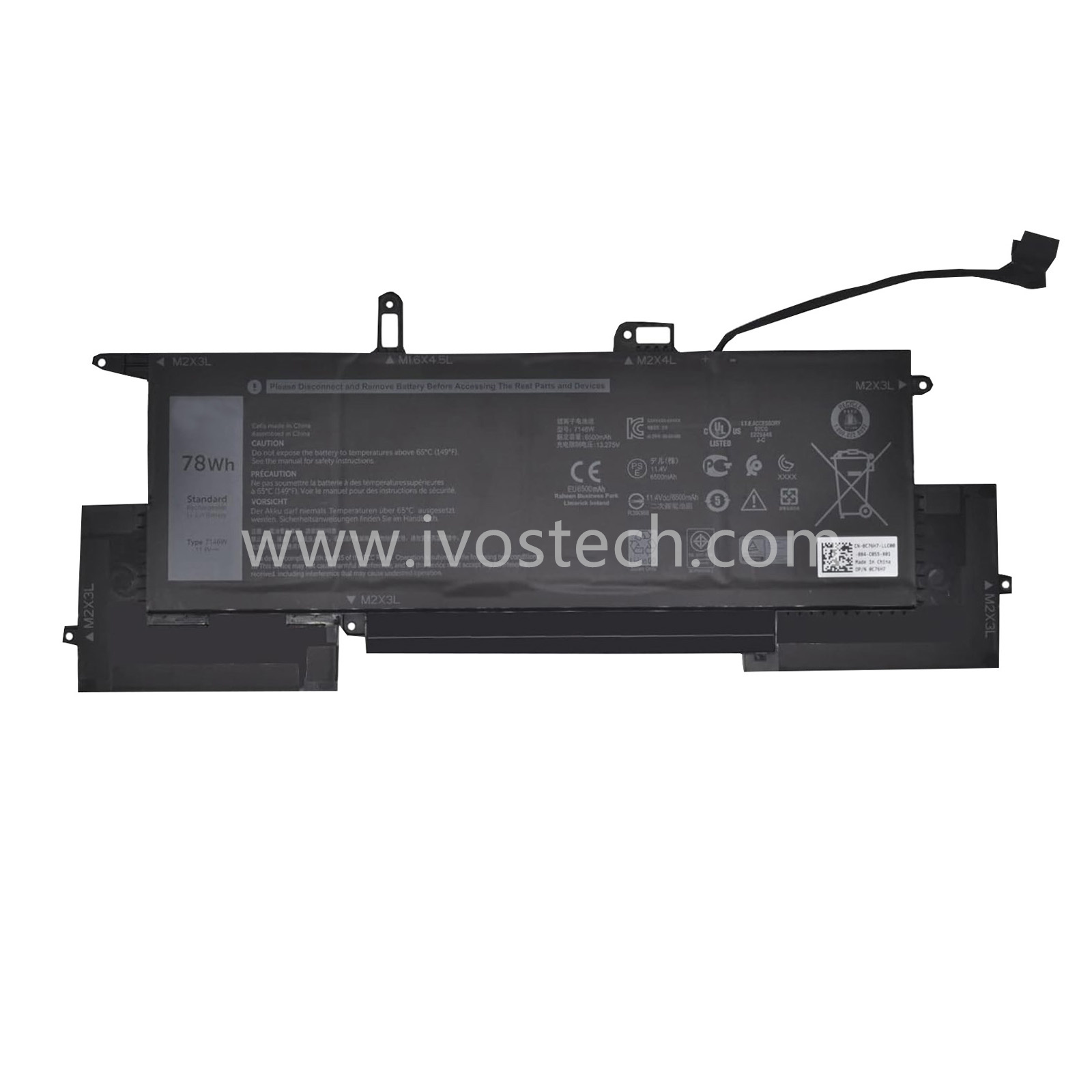 7146W 78Wh 11.4V Replacement Laptop Battery for Dell Latitude 7400 2-in-1