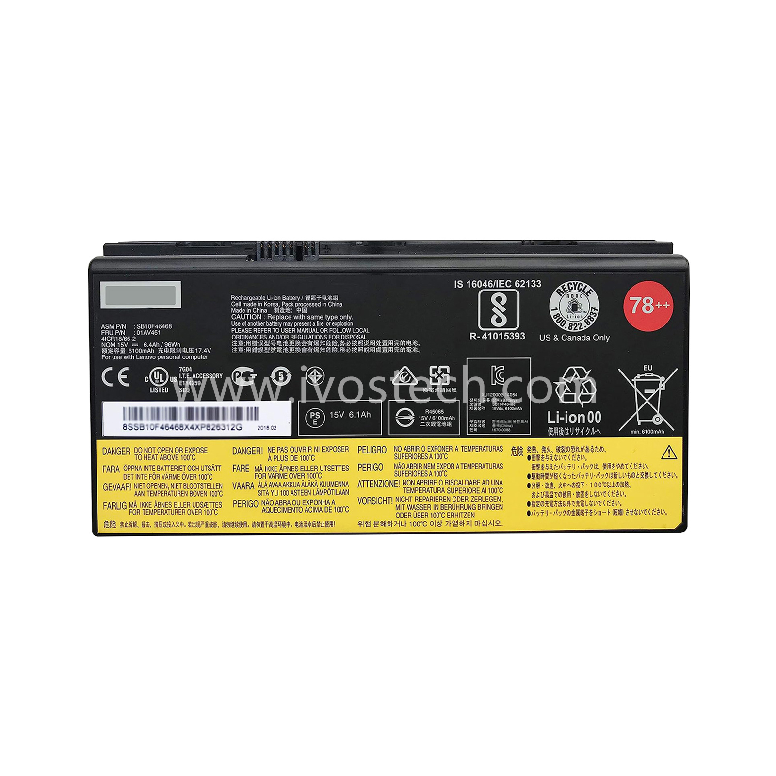 01AV451 96Wh 15V 78++ Replacement Laptop Battery for Lenovo ThinkPad P71 P70 Series