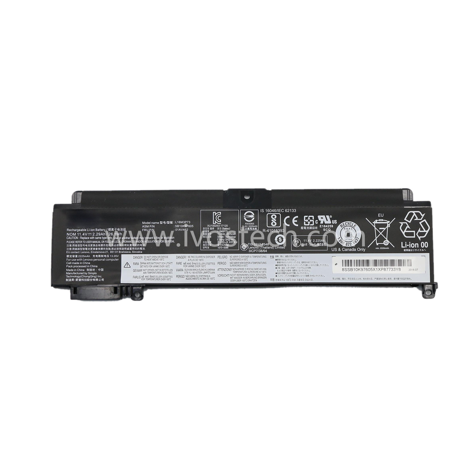 01AV462 26.1Wh 11.4V Replacement Laptop Battery for Lenovo ThinkPad T460s T470s Series