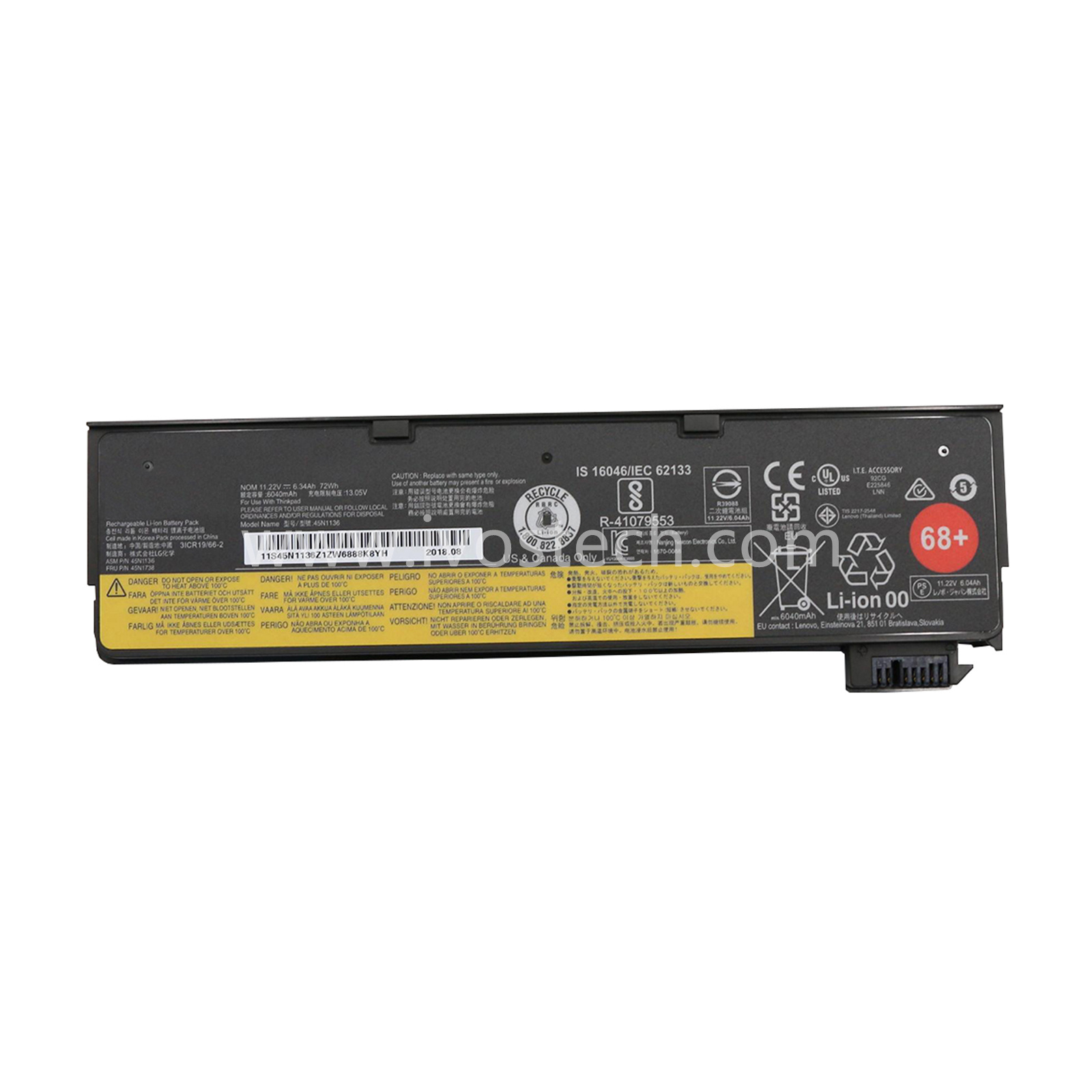 45N1738 72Wh 11.22V 68+ Replacement Laptop Battery for Lenovo ThinkPad X240 X250 X260 X270 T440 T440S T450