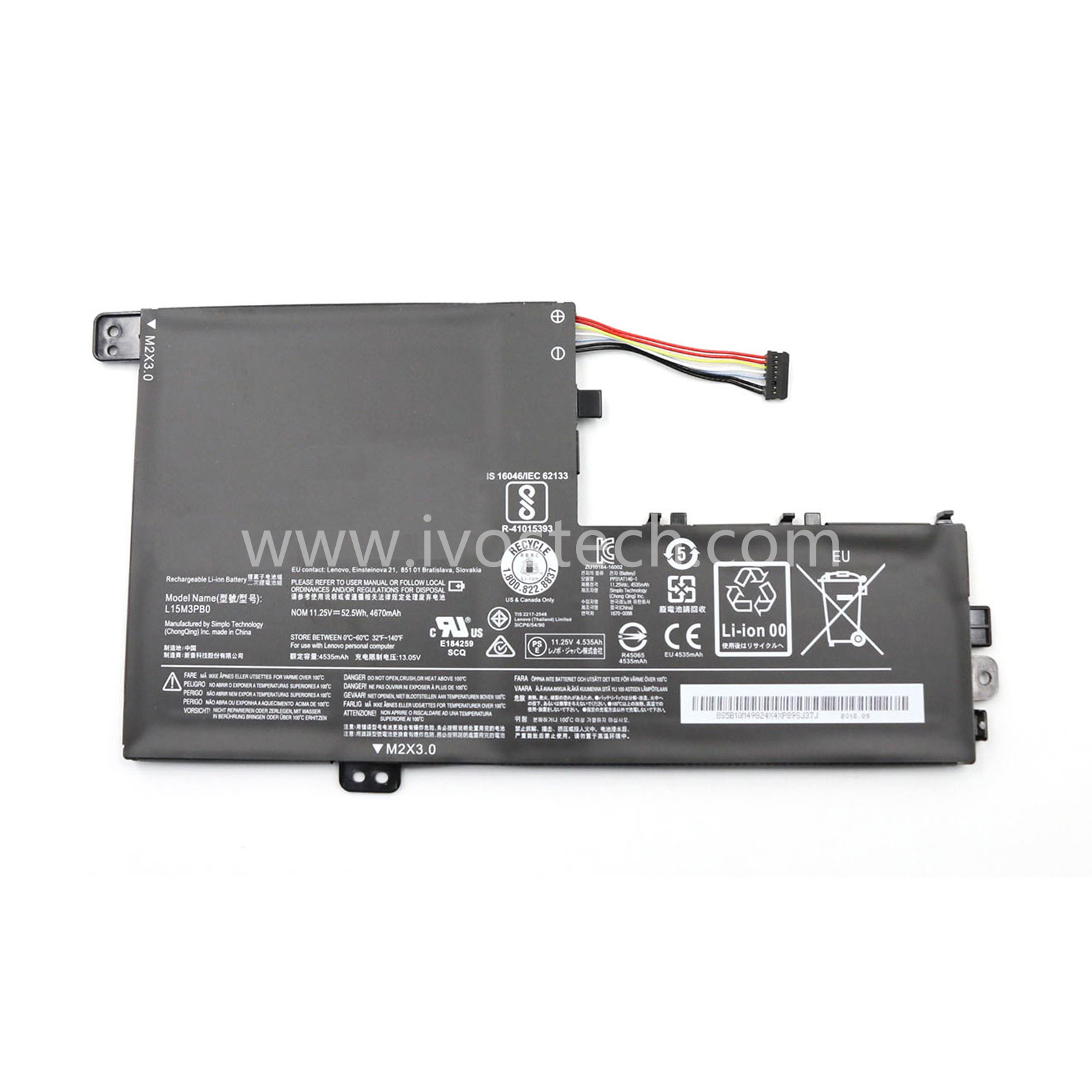 L15M3PB0 5B10M49824 52.5Wh 11.25V Replacement Laptop Battery for Lenovo IdeaPad 330S-14AST 330S-14IKB 330S-15ARR