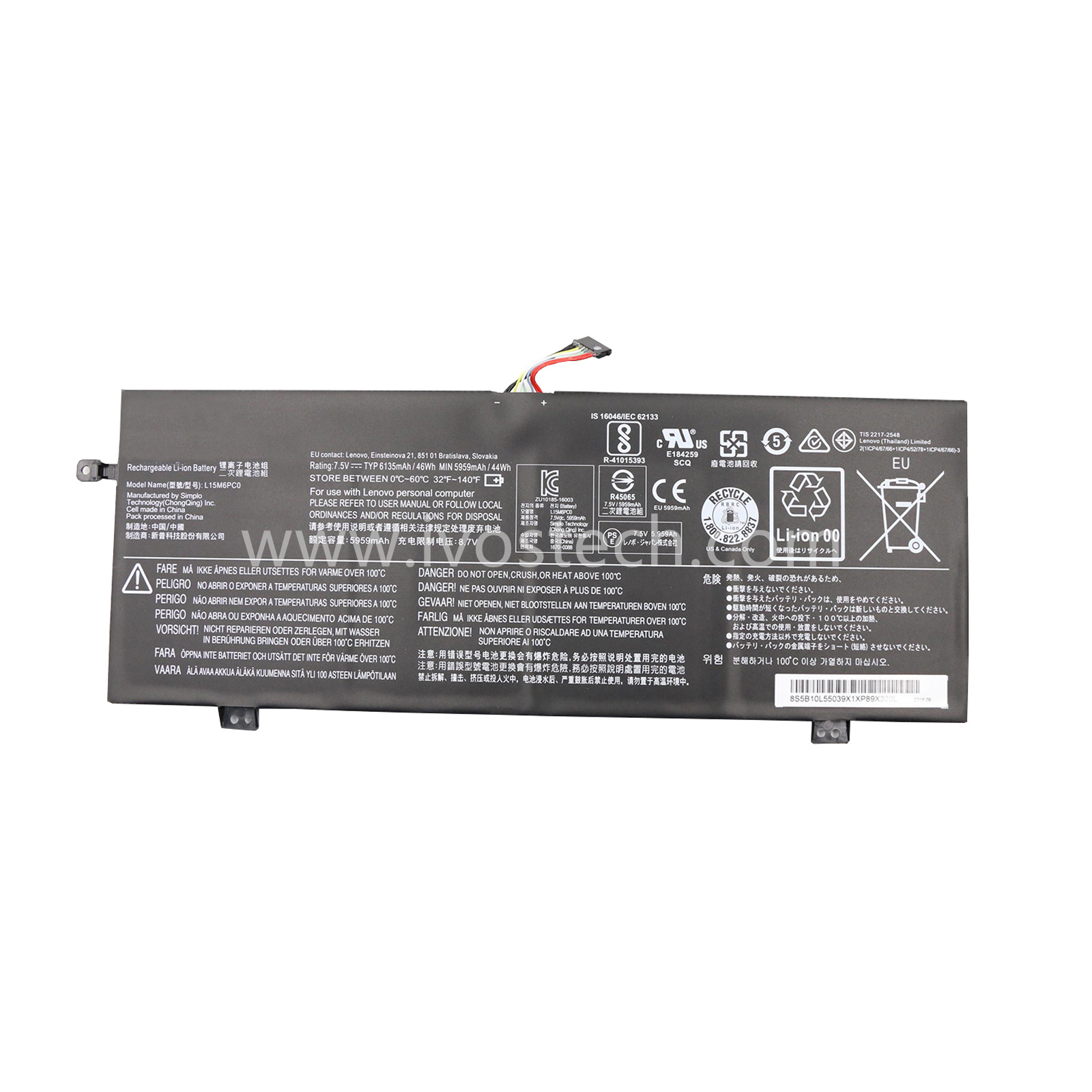 L15M6PC0 46Wh 7.5V Replacement Laptop Battery for Lenovo IdeaPad 710S-13IKB 710S Plus-13IKB 710S-13ISK 710S Plus-13ISK V730-13 Series