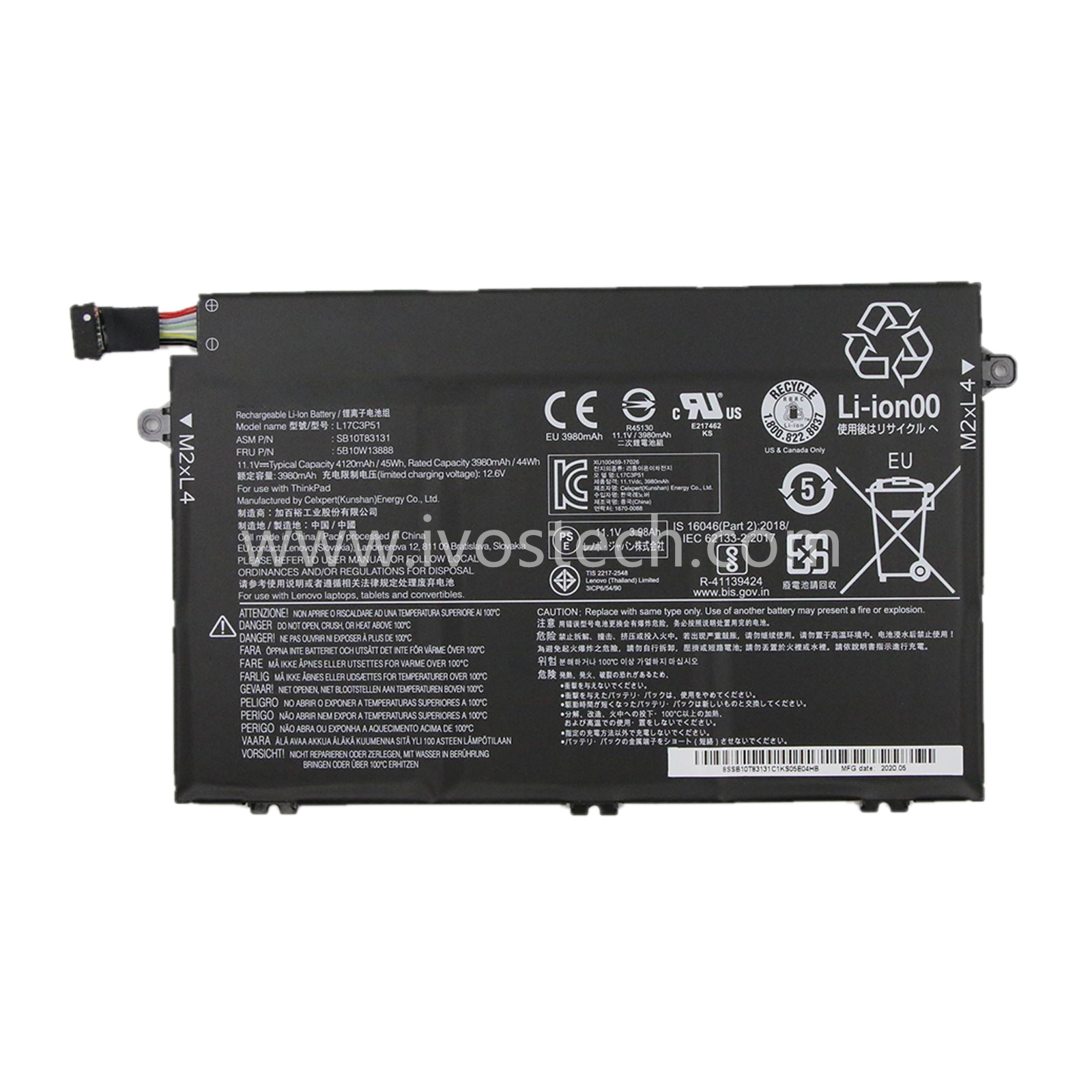 L17C3P51 5B10W13888 45Wh 11.1V Replacement Laptop Battery for Lenovo ThinkPad E480 E495 E580 E485 E585 E490 E590 E595 E14 E15 Series