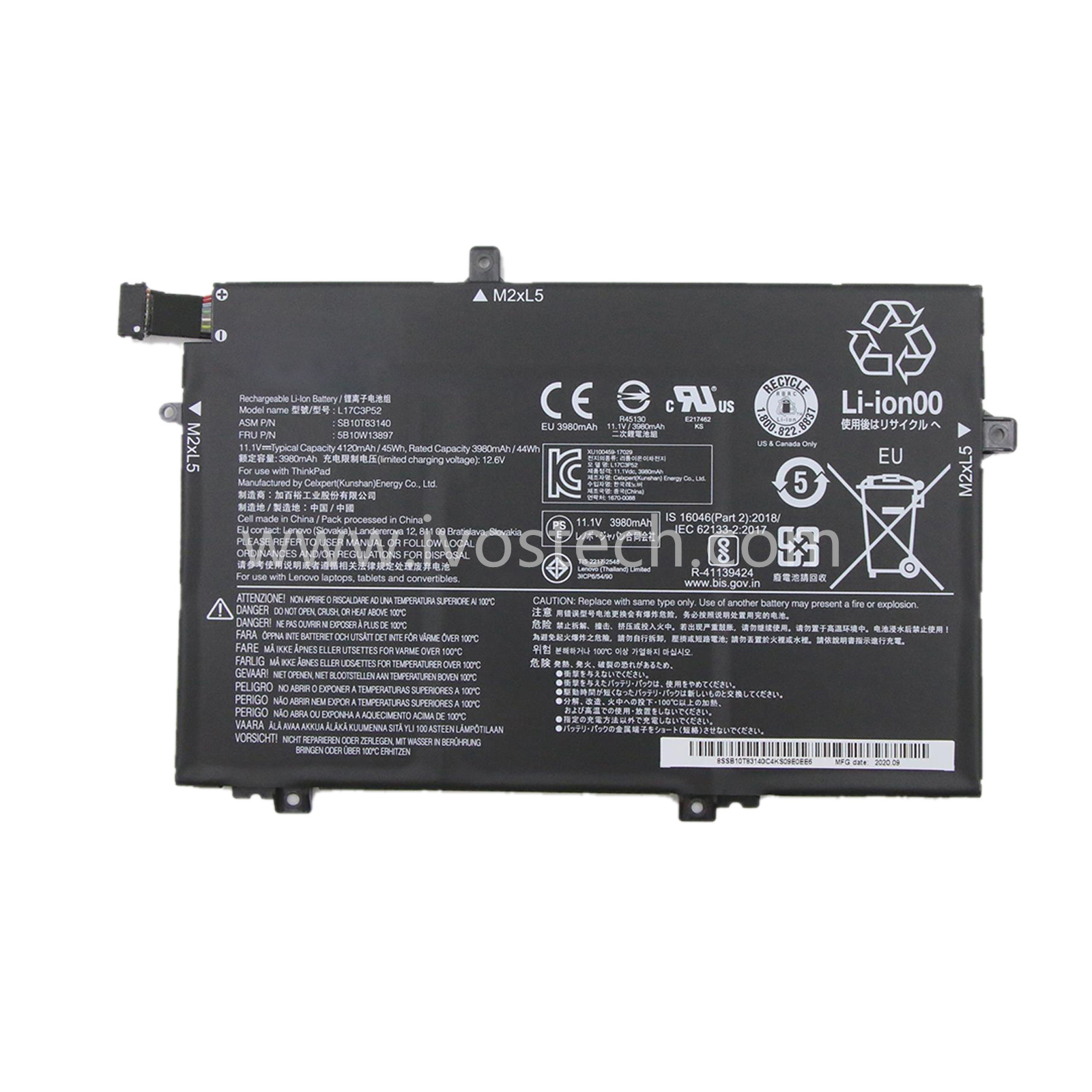 L17C3P52 5B10W13897 45Wh 11.1V Replacement Laptop Battery for Lenovo ThinkPad L480 L490 L580 L590 L14 L15 L14 Gen 2 L15 Gen 2 Series