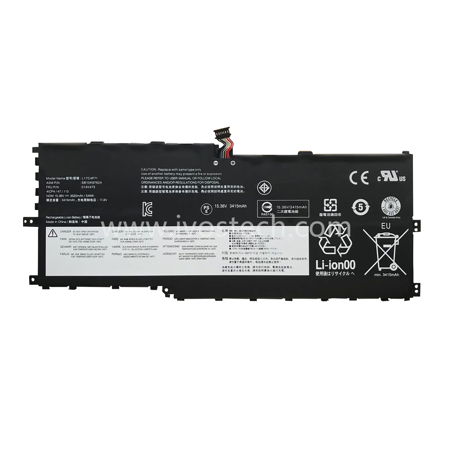 L17C4P71 54Wh 15.36V Replacement Laptop Battery for Lenovo ThinkPad X1 Yoga 3rd Gen Series