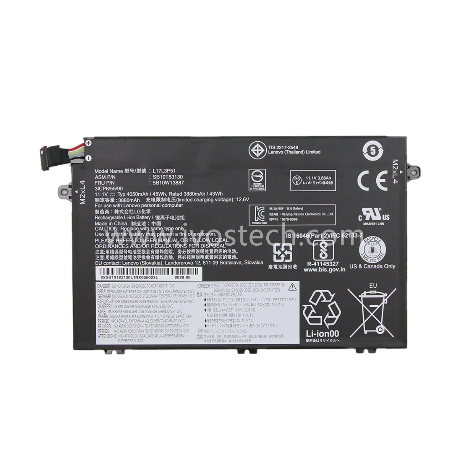 L17L3P51 5B10W13887 45Wh 11.1V Replacement Laptop Battery for Lenovo ThinkPad E480 E495 E580 E485 E585 E490 E590 E595 E14 E15 Series