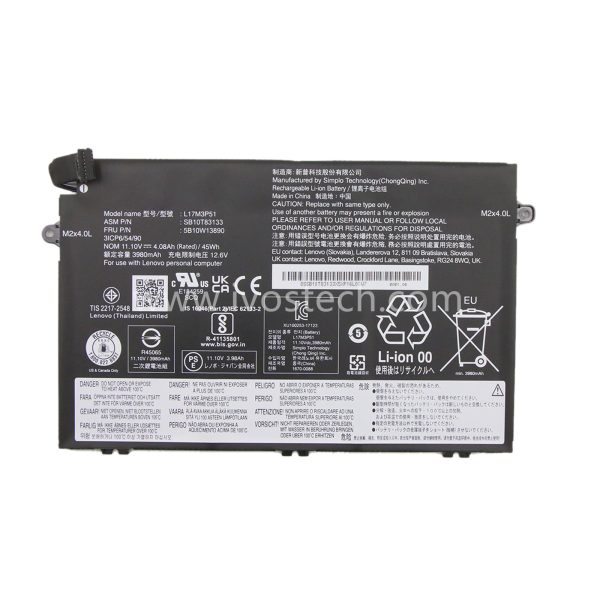 L17M3P51 5B10W13890 45Wh 11.1V Replacement Laptop Battery for Lenovo ThinkPad E480 E495 E580 E485 E585 E490 E590 E595 E14 E15 Series