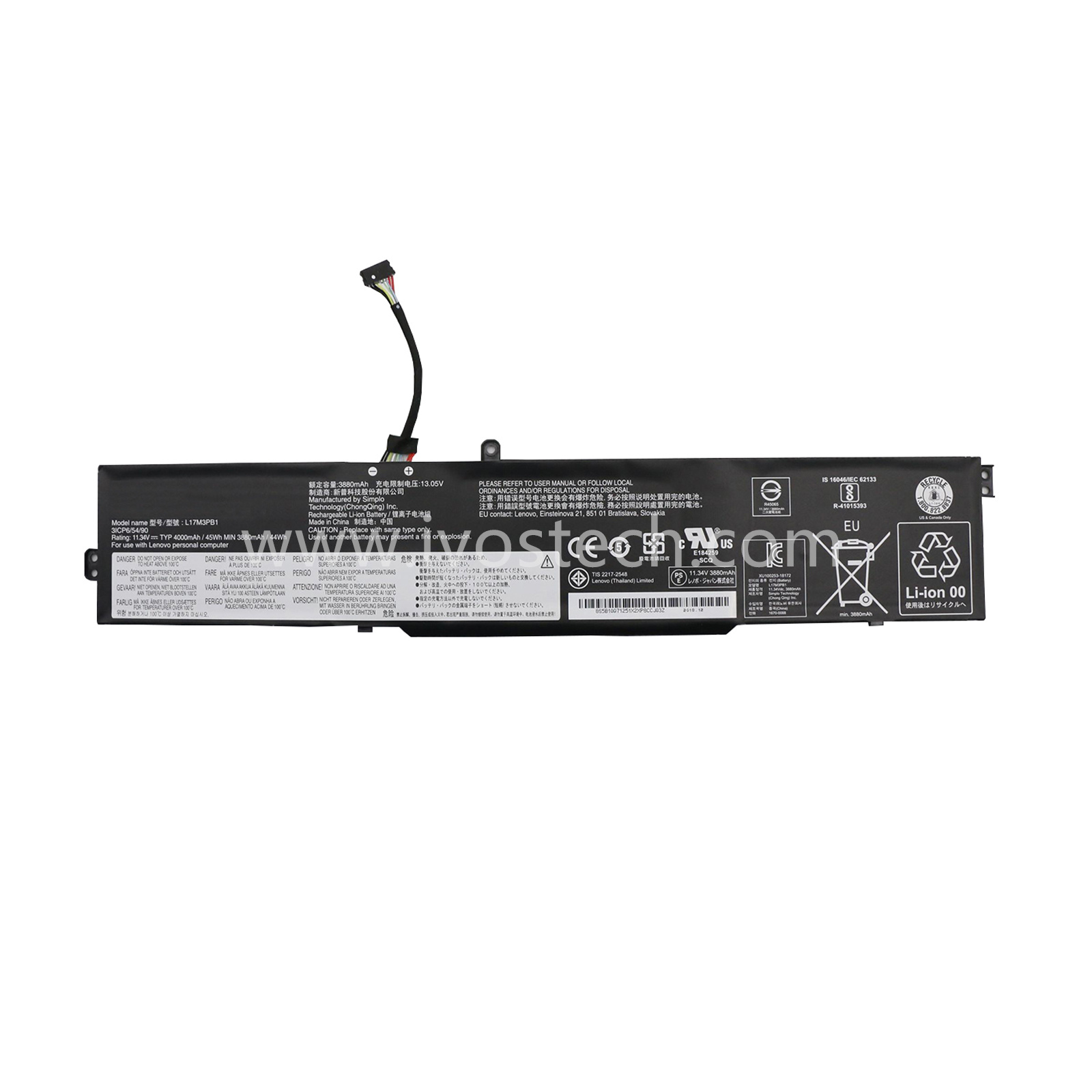 L17M3PB1 45Wh 11.34V Replacement Laptop Battery for Lenovo IdeaPad 330-17ICH 330-15ICH Series