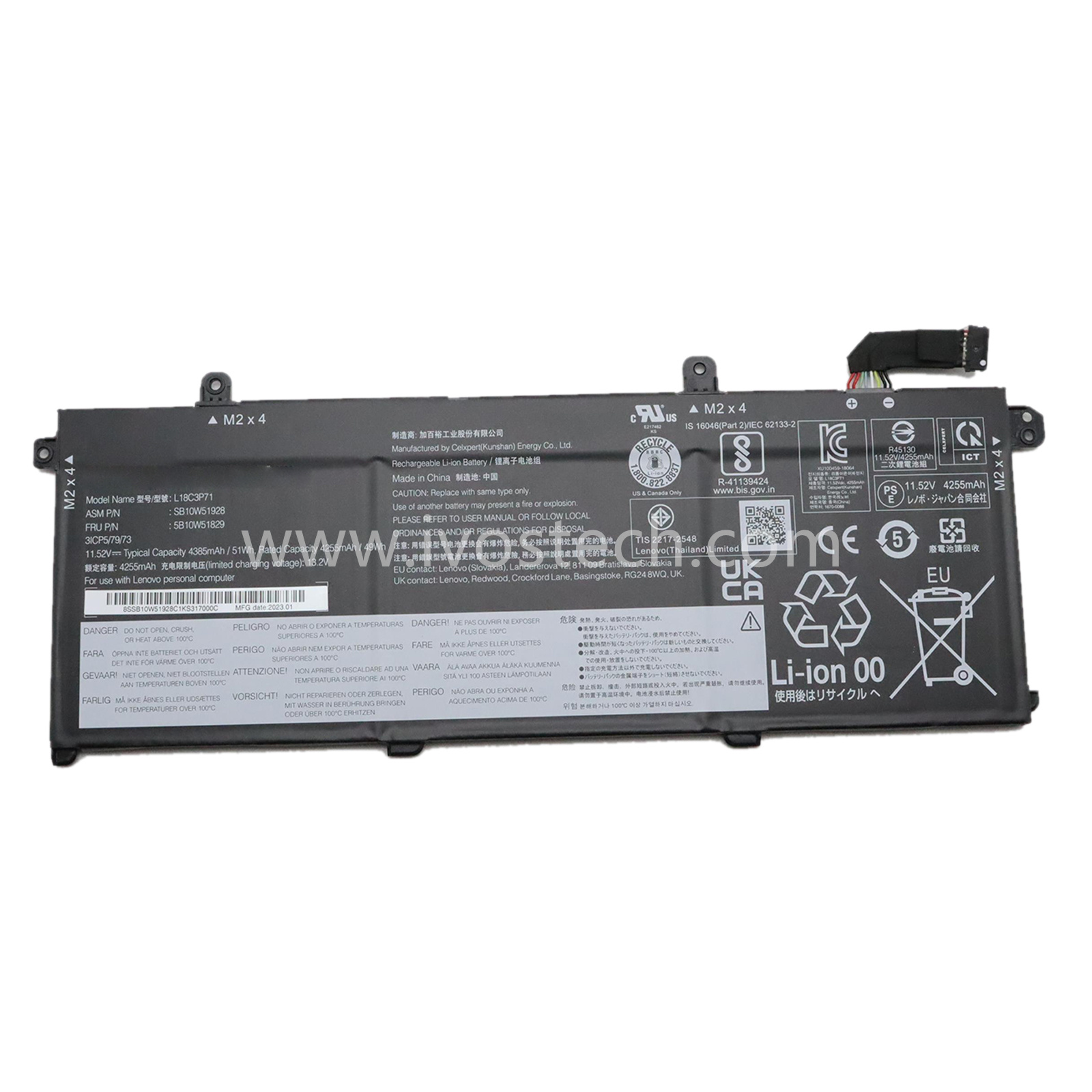 L18C3P71 51Wh 11.52V Replacement Laptop Battery for Lenovo ThinkPad T490 T495 P43S Series