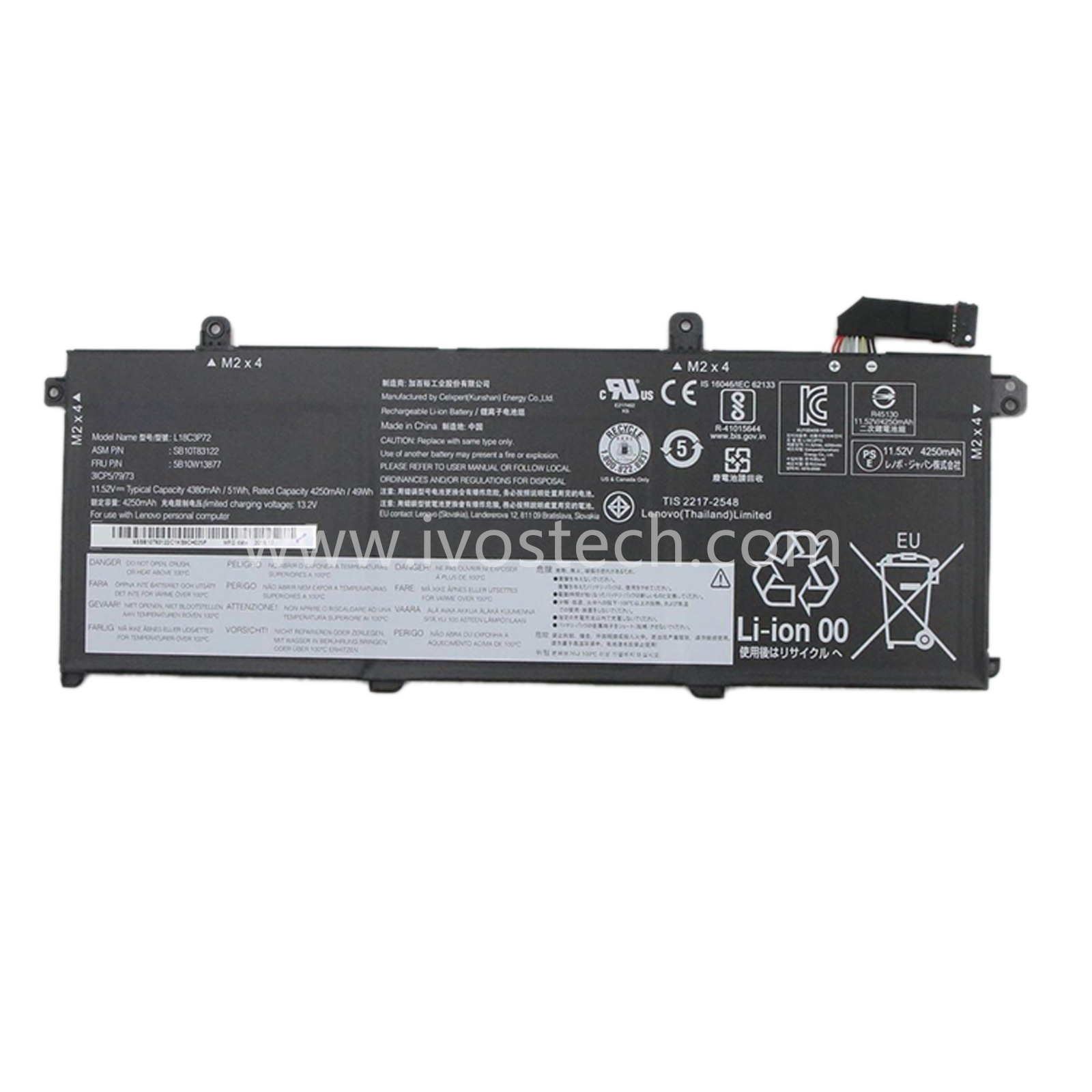 L18C3P72 5B10W13877 51Wh 11.52V Replacement Laptop Battery for Lenovo ThinkPad T490 T495 P43S Series