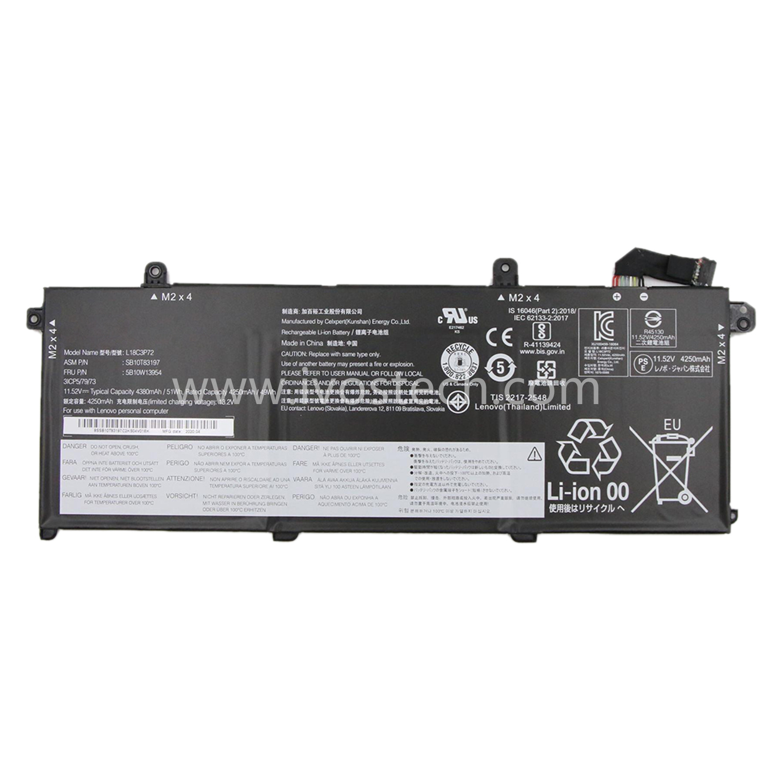 L18C3P72 5B10W13954 51Wh 11.52V Replacement Laptop Battery for Lenovo ThinkPad T490 T495 P43S Series