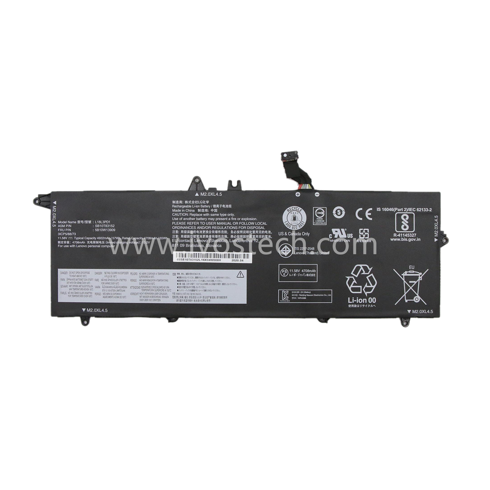 L18L3PD1 5B10W13909 57Wh 11.58V Replacement Laptop Battery for Lenovo ThinkPad T490s T495s T14s