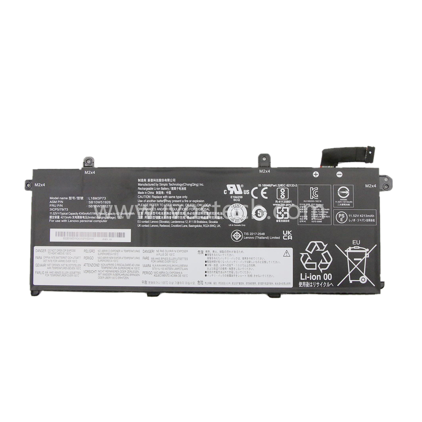 L18M3P73 5B10W51827 51Wh 11.52V Replacement Laptop Battery for Lenovo ThinkPad T490 T495 P43S Series