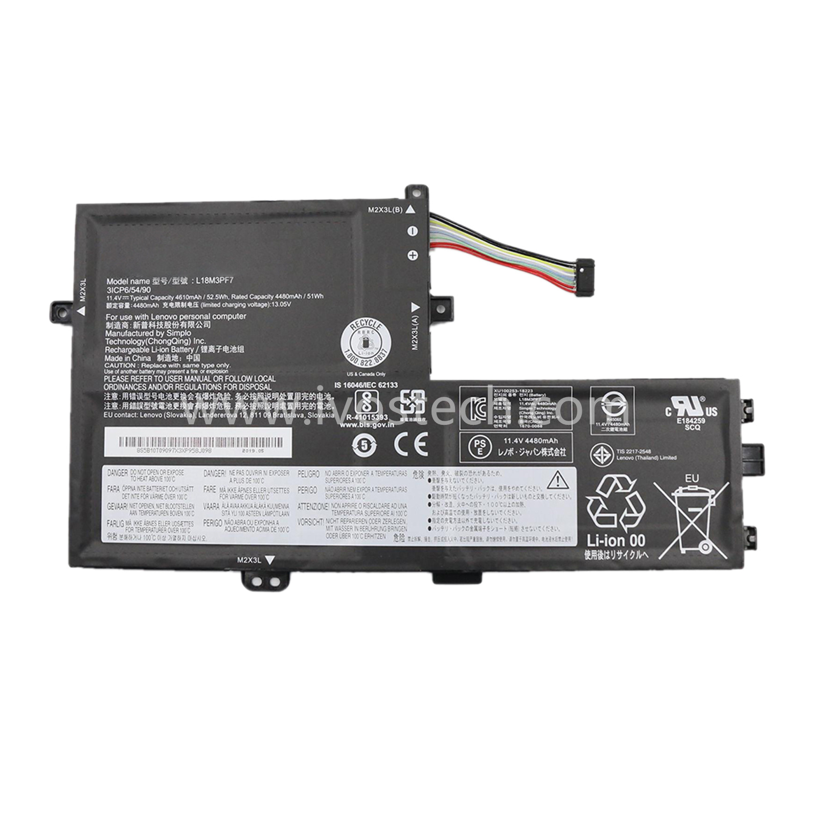 L18M3PF7 52.5Wh 11.4V Replacement Laptop Battery for Lenovo Ideapad S340-14IML S340-14API C340-15IWL C340-15IIL Series