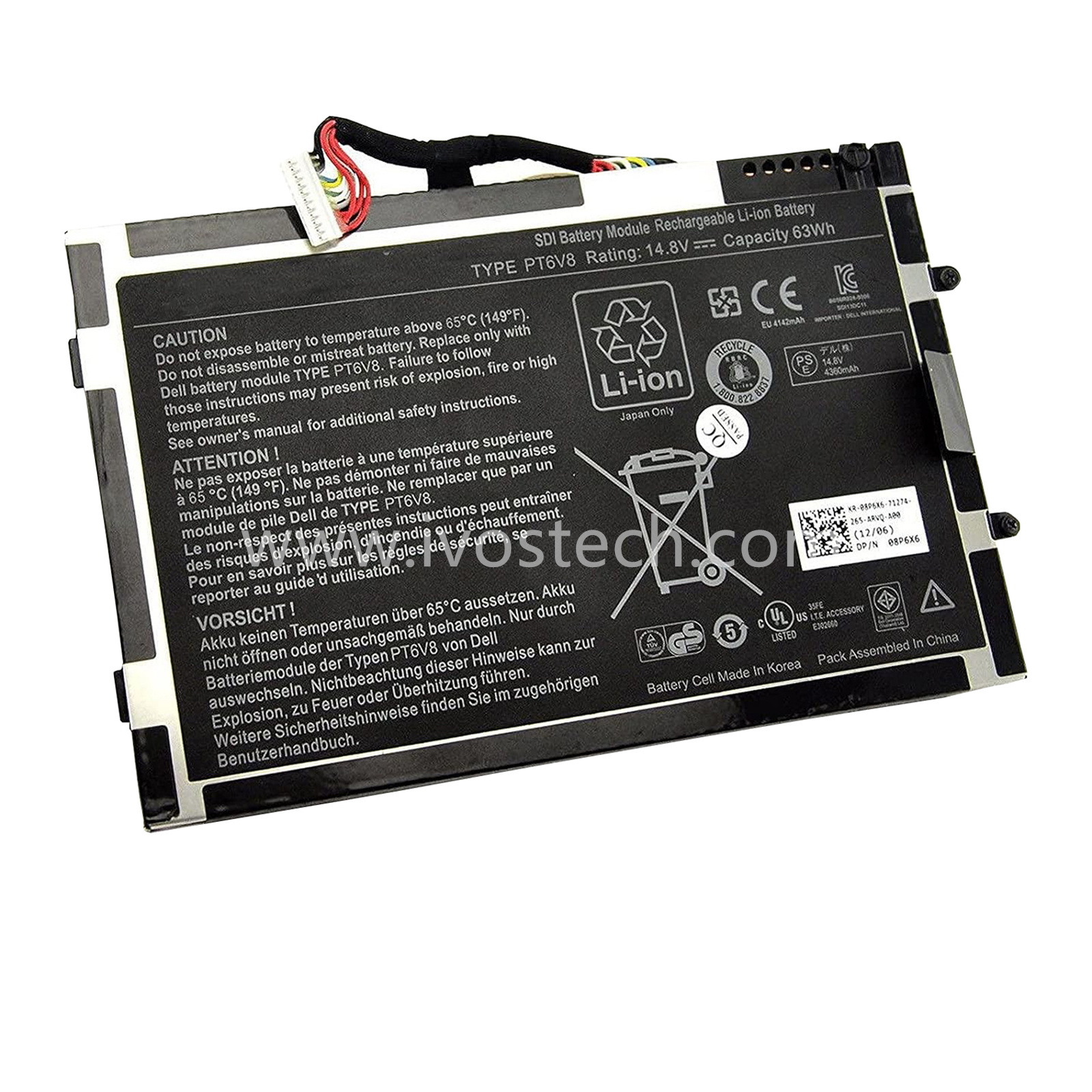 PT6V8 63Wh 14.8V Replacement Laptop Battery for Dell Alienware M11x M14x