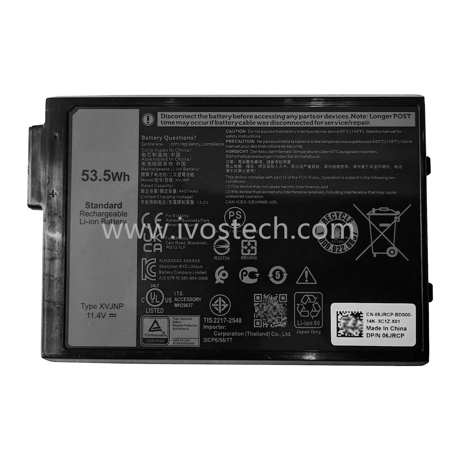 XVJNP 53.5Wh 11.4V Replacement Laptop Battery for Dell Latitude 5430 7330 Rugged