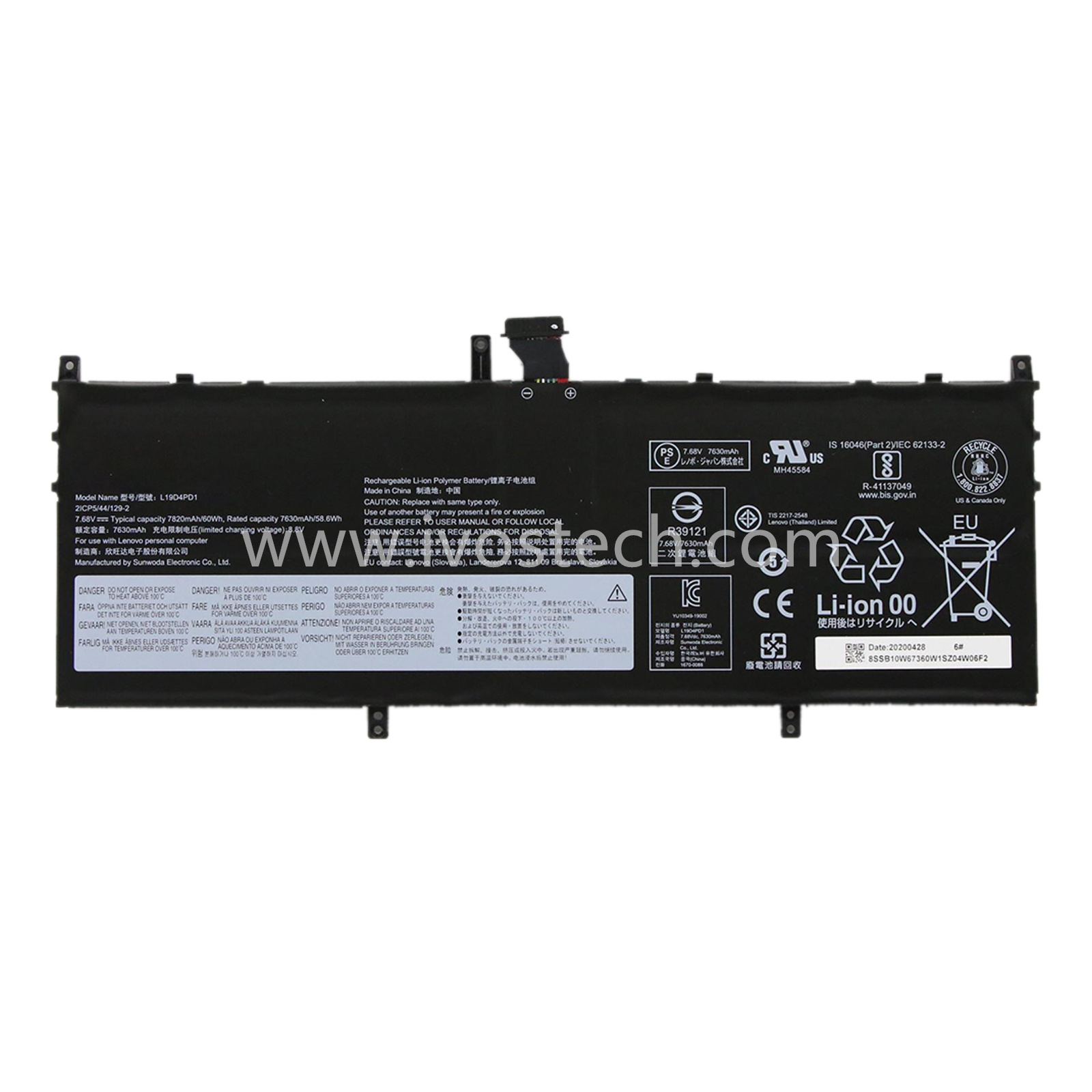 L19D4PD1 60Wh 7.68V Replacement Laptop Battery for Lenovo Yoga C640-13IML LTE IdeaPad Yoga 6-13ARE05 6-13ALC6 Series