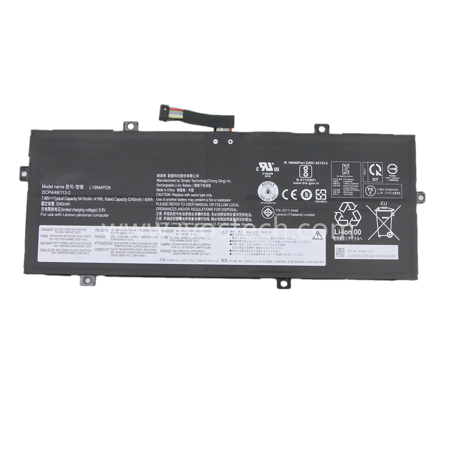 L19M4PD8 41Wh 7.68V Replacement Laptop Battery for Lenovo Yoga Duet 7-13IML05 Series