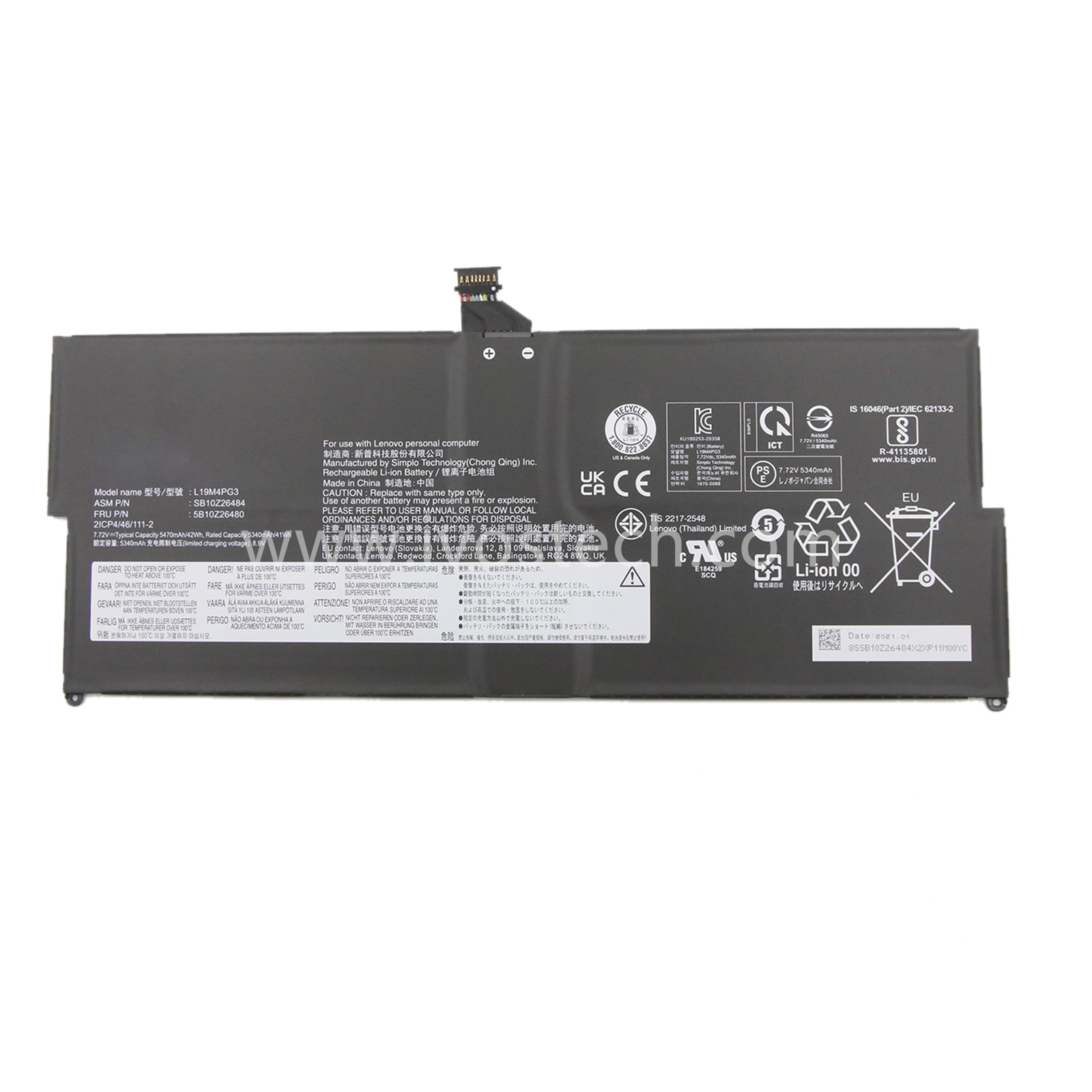 L19M4PG3 42Wh 7.72V Replacement Laptop Battery for Lenovo ThinkPad X12 Detachable 1st Gen 2021 Series