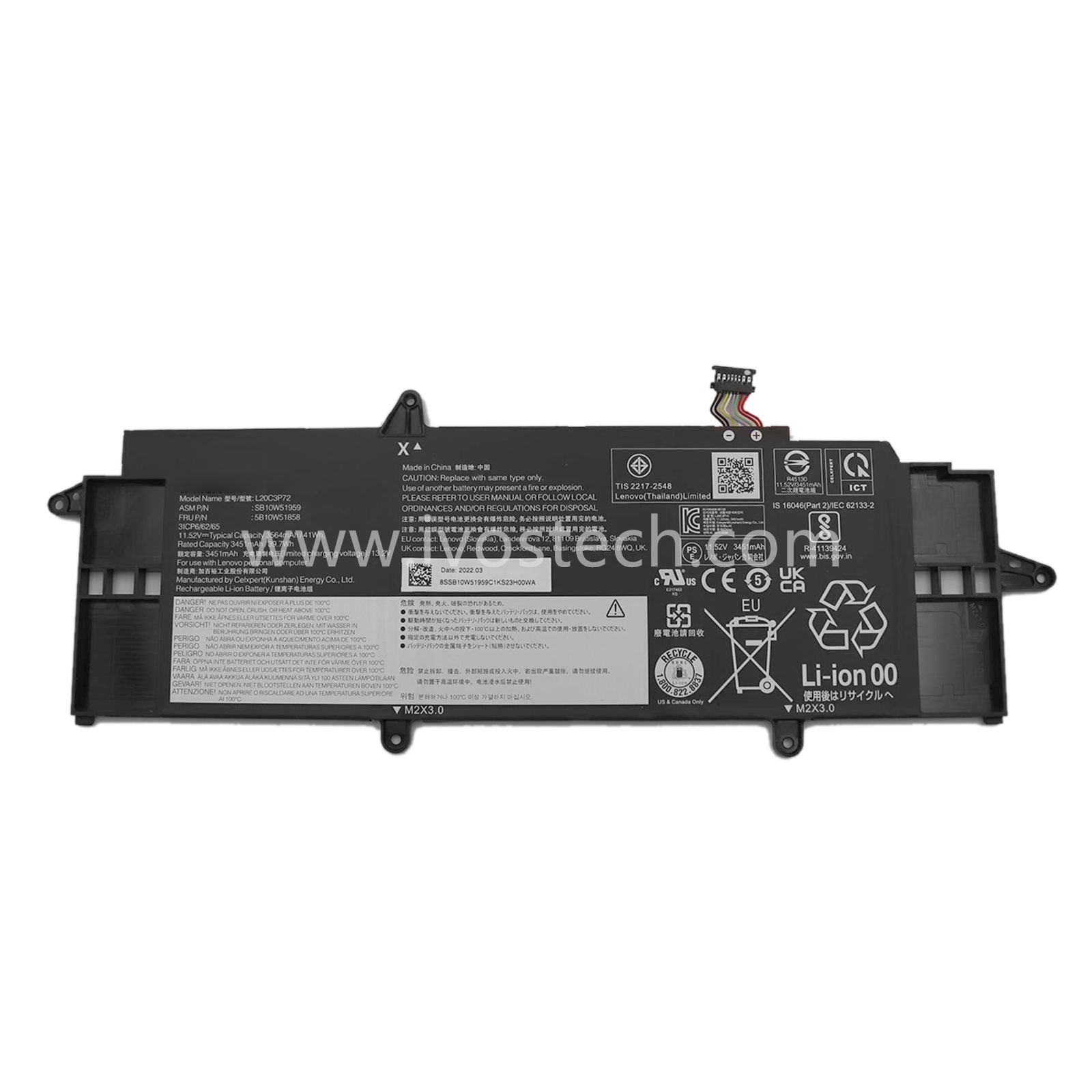 L20C3P72 41Wh 11.52V Replacement Laptop Battery for Lenovo ThinkPad X13 Gen 2 Gen 3 2nd 3rd Series