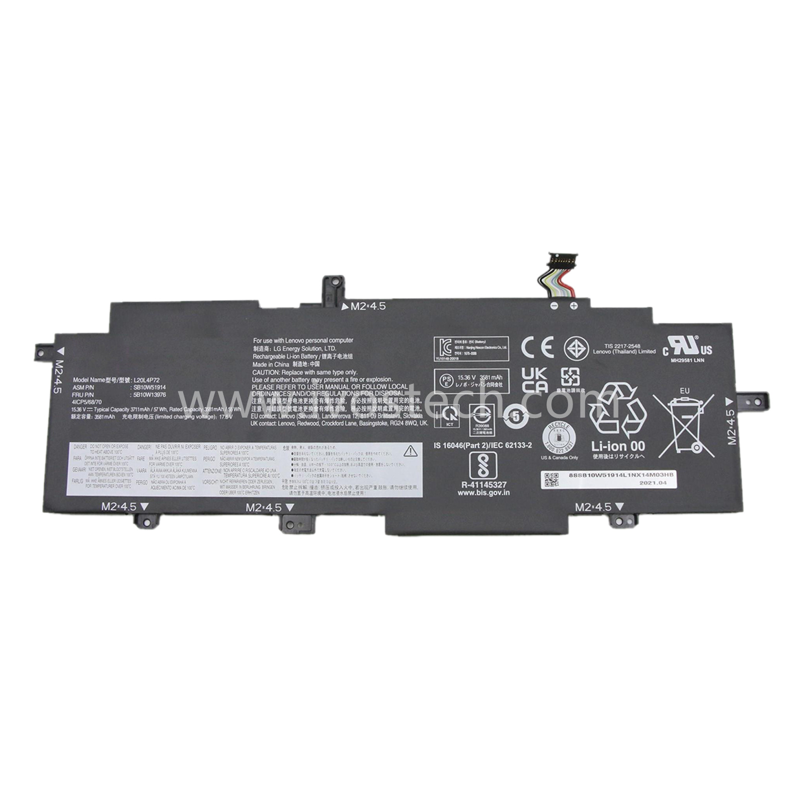 L20L4P72 57Wh 15.36V Replacement Laptop Battery for Lenovo ThinkPad T14s Gen 2 2021 Series