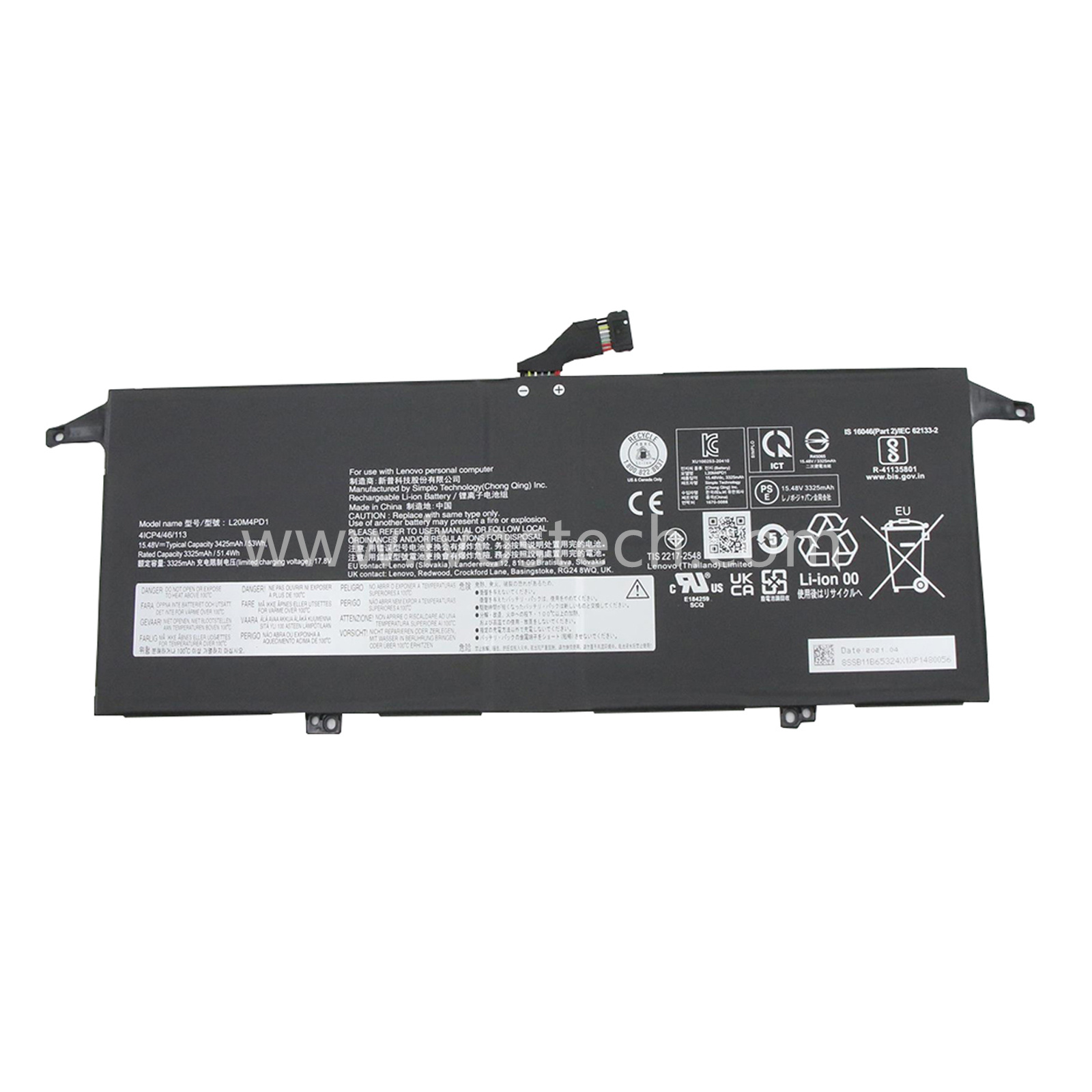 L20M4PD1 53Wh 15.48V Replacement Laptop Battery for Lenovo ThinkBook 13x ITG G1-20WJ ThinkBook Plus G2 ITG Series