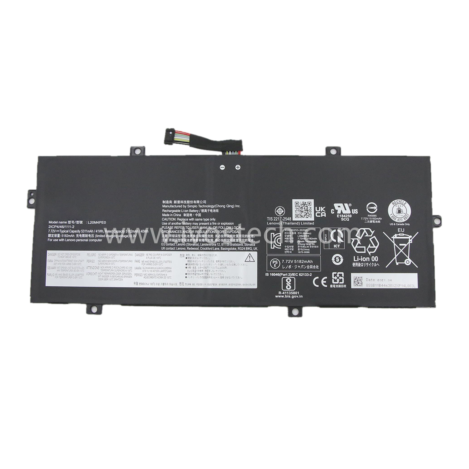 L20M4PE0 41Wh 7.72V Replacement Laptop Battery for Lenovo Yoga Duet 7-13ITL6 Series Notebook