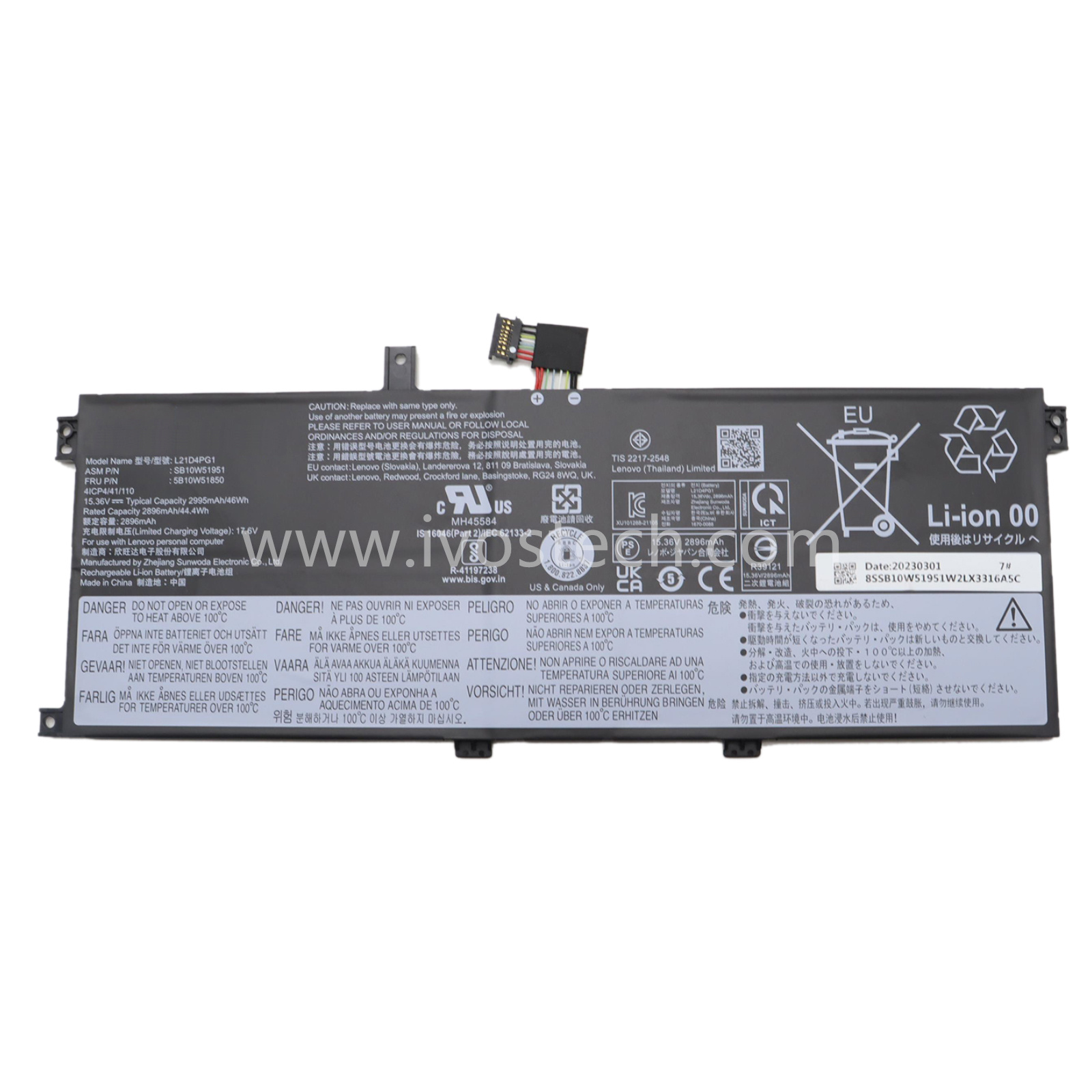 L21D4PG1 46Wh 15.36V Replacement Laptop Battery for Lenovo ThinkPad L13 Yoga Gen 3