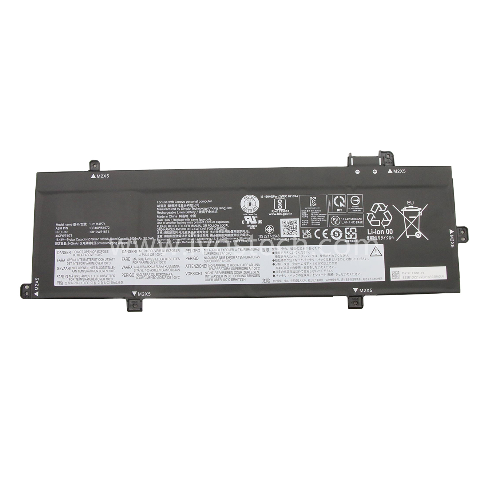 L21M4P74 86Wh 15.44V Replacement Laptop Battery for Lenovo ThinkPad T16 Gen 1 2022 Gen 2 2023 P16s Gen 1 2022 Series