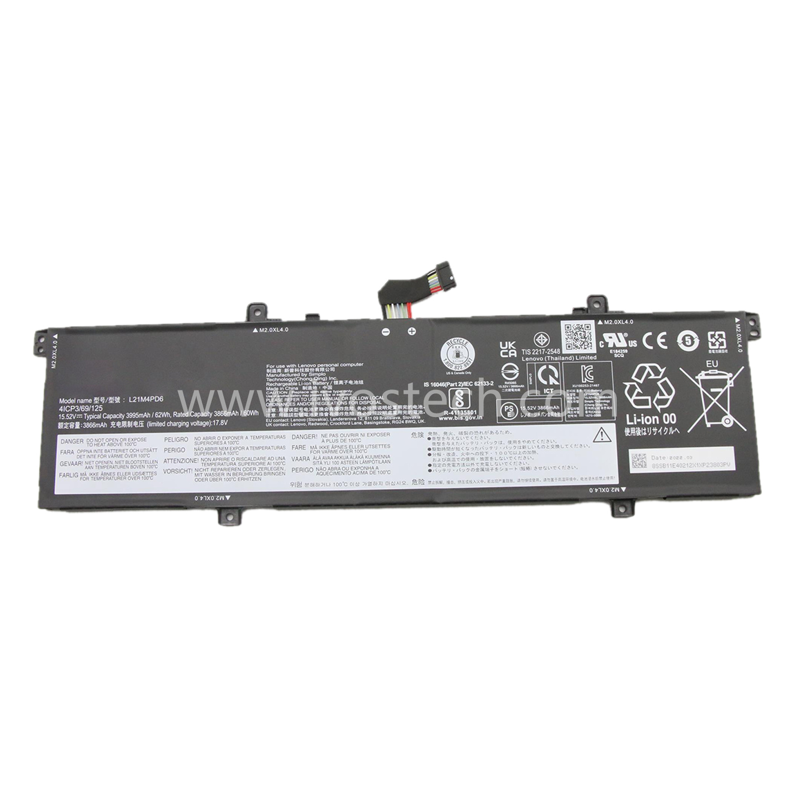 L21M4PD6 62Wh 15.52V Replacement Laptop Battery for Lenovo ThinkBook 14 G4+ IAP ARA Series