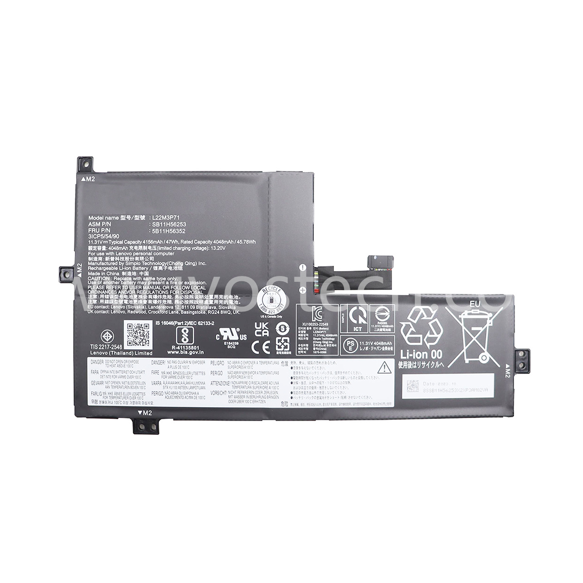 5B11H56352 L22M3P71 47Wh 11.31V Replacement Laptop Battery for Lenovo 500w Yoga Gen 4 82VQ 82VR