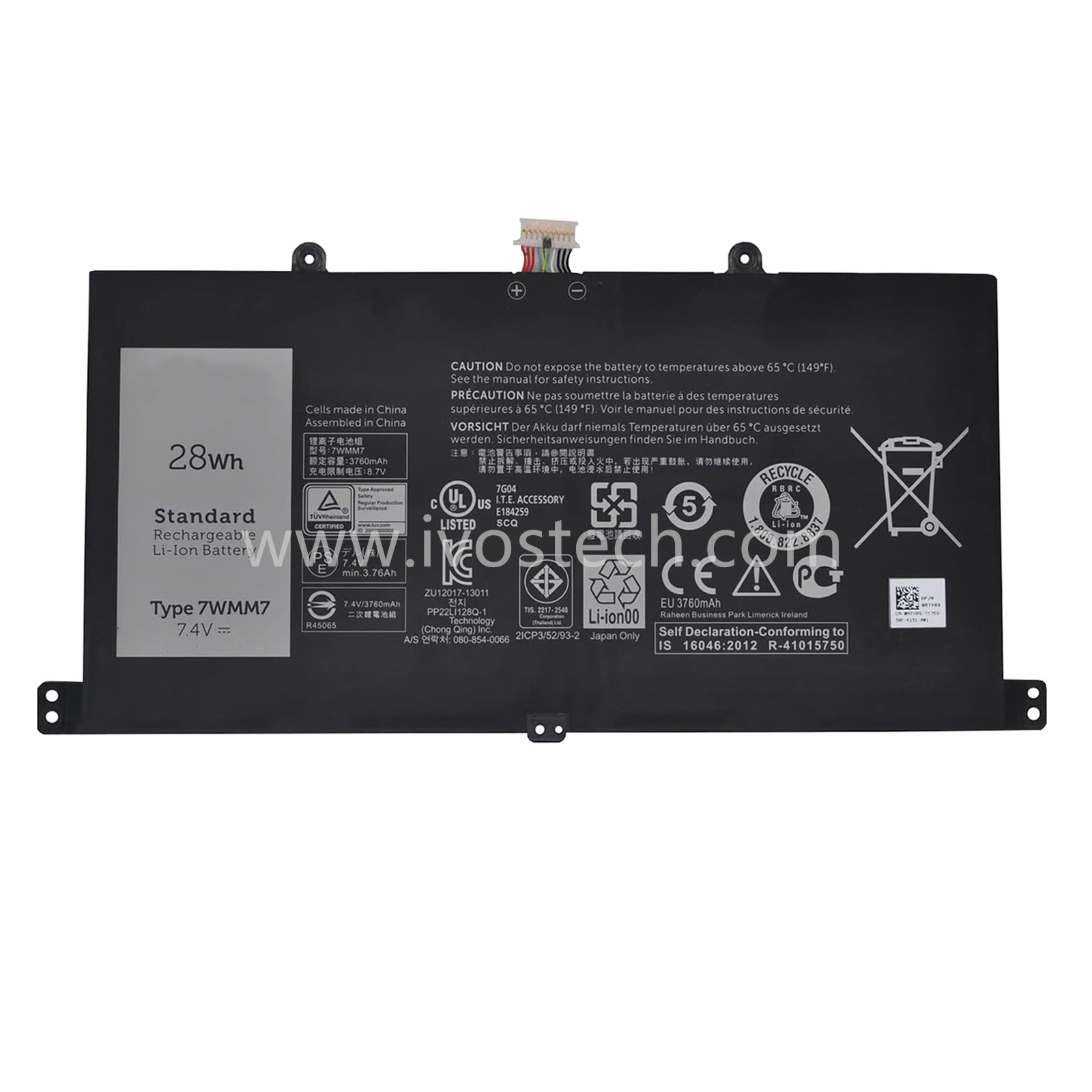 7WMM7 28Wh 7.4V Replacement Laptop Battery for Dell Venue 11 Pro Keyboard Dock D1R74 Series