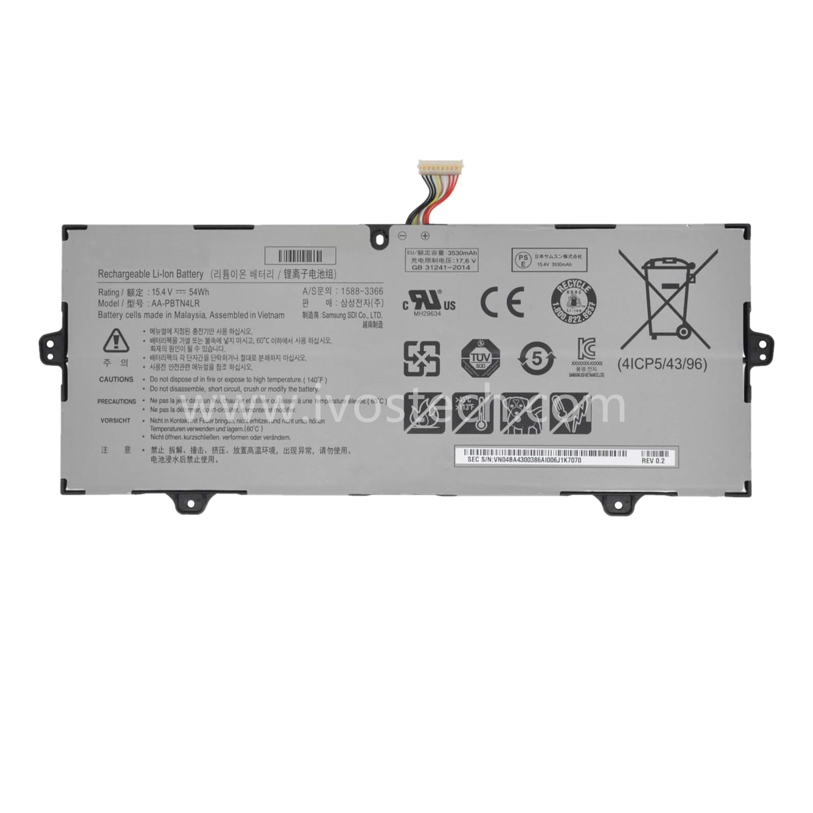 AA-PBTN4LR 54Wh 15.4V Replacement Laptop Battery for Samsung NP940X3M NP940X5M NP940X5M-X01US NP940X5N Series