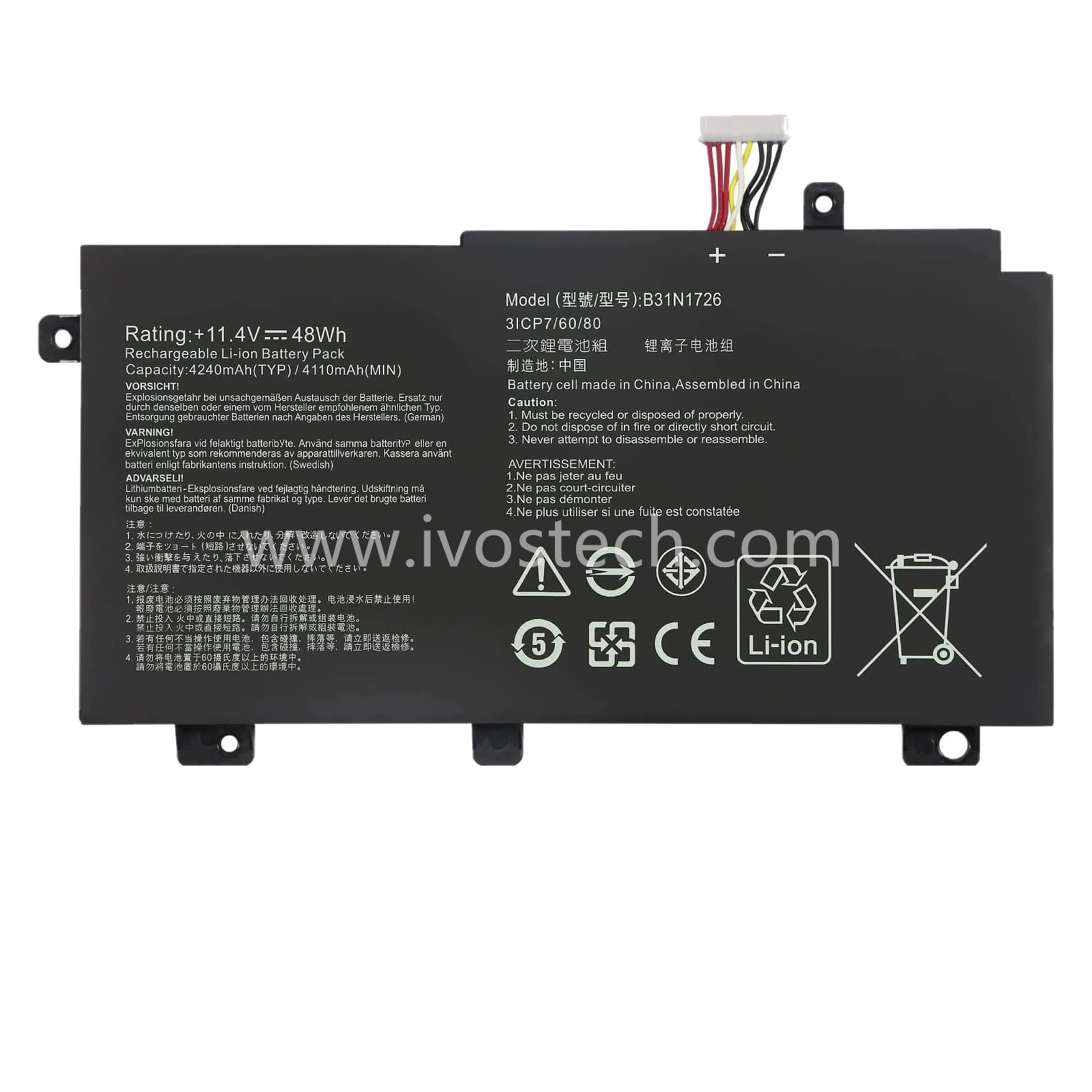 B31N1726 48Wh 11.4V Replacement Laptop Battery for Asus FX80 FX86 TUF FX504 FX504GE FX504GM FX505 FX505DT Series