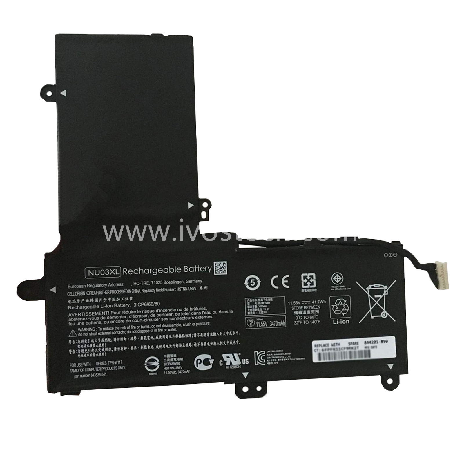 NU03XL 41.7Wh 11.55V Replacement Laptop Battery for HP Pavilion X360-11 Series