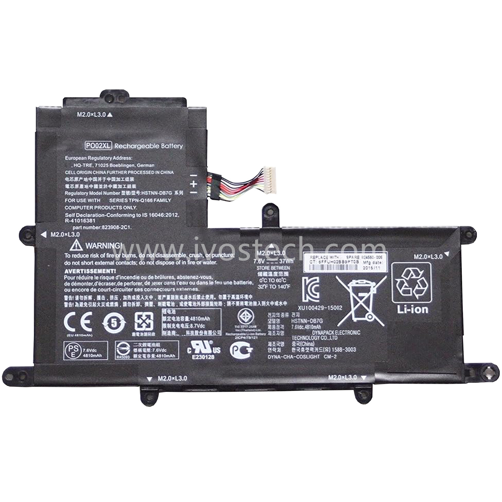 PO02XL 37Wh 7.6V Replacement Laptop Battery for HP Stream 11-R Series