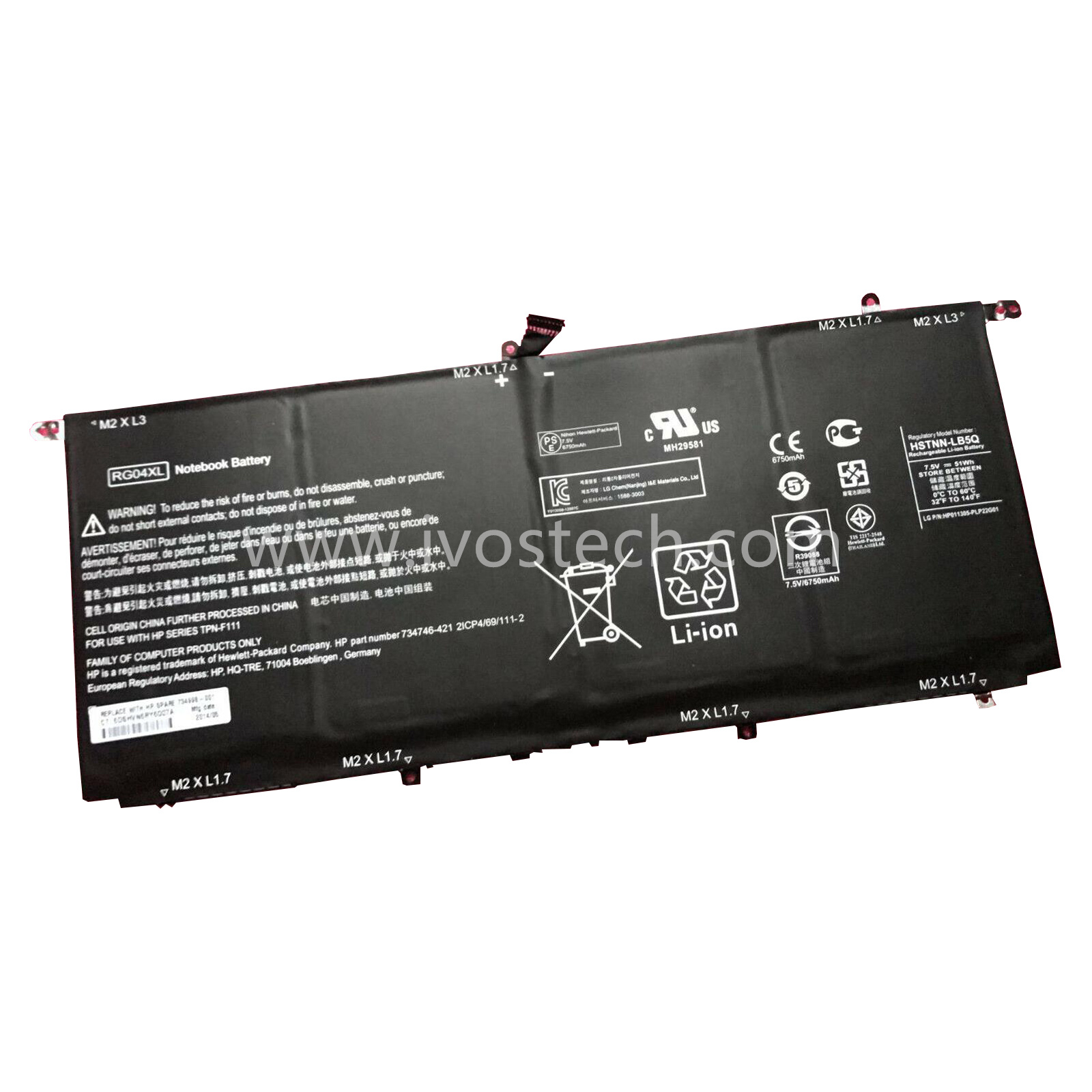 RG04XL 51Wh 7.5V Replacement Laptop Battery for HP Spectre 13-3000 13t-3000 Series