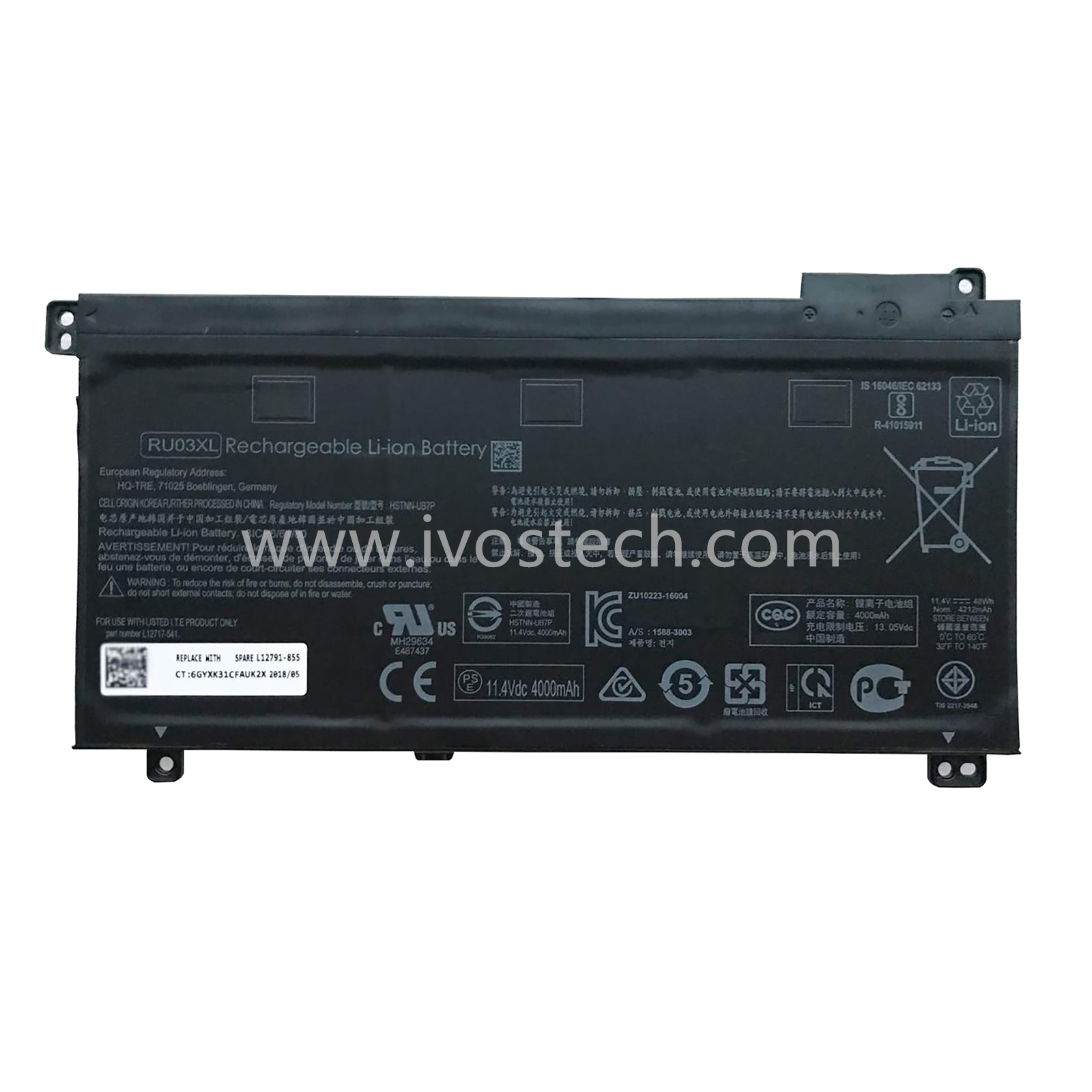 RU03XL 48Wh 11.4V Replacement Laptop Battery for HP Probook X360 11 G3 G4 G5 G6 440 G1 Series