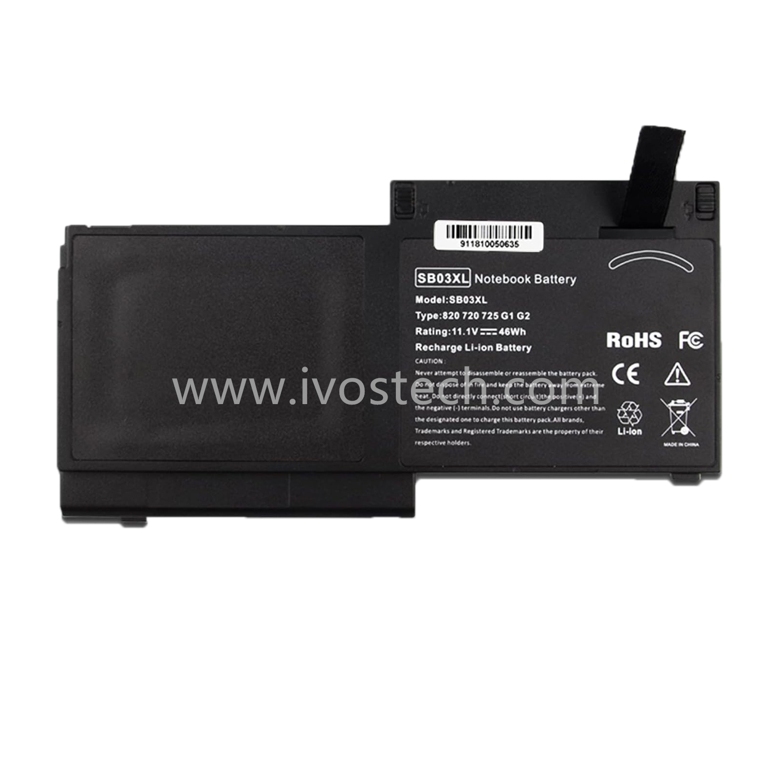 SB03XL 46Wh 11.1V Replacement Laptop Battery for HP Elitebook 720 725 G2 820 G1 G2 Series