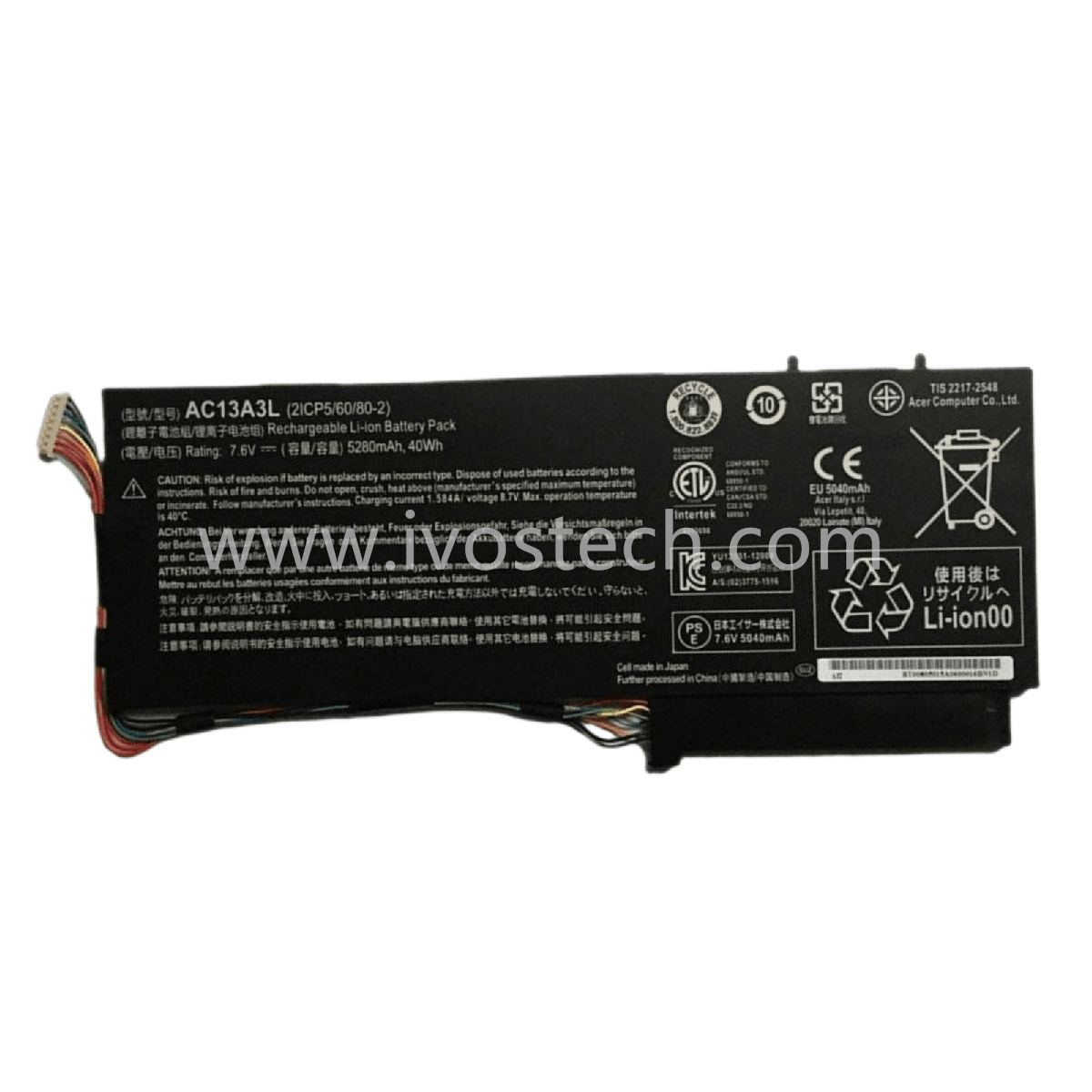 AC13A3L 40Wh 7.6V 5280mAh Replacement Laptop Internal Battery for Acer Aspire P3-131 P3-171