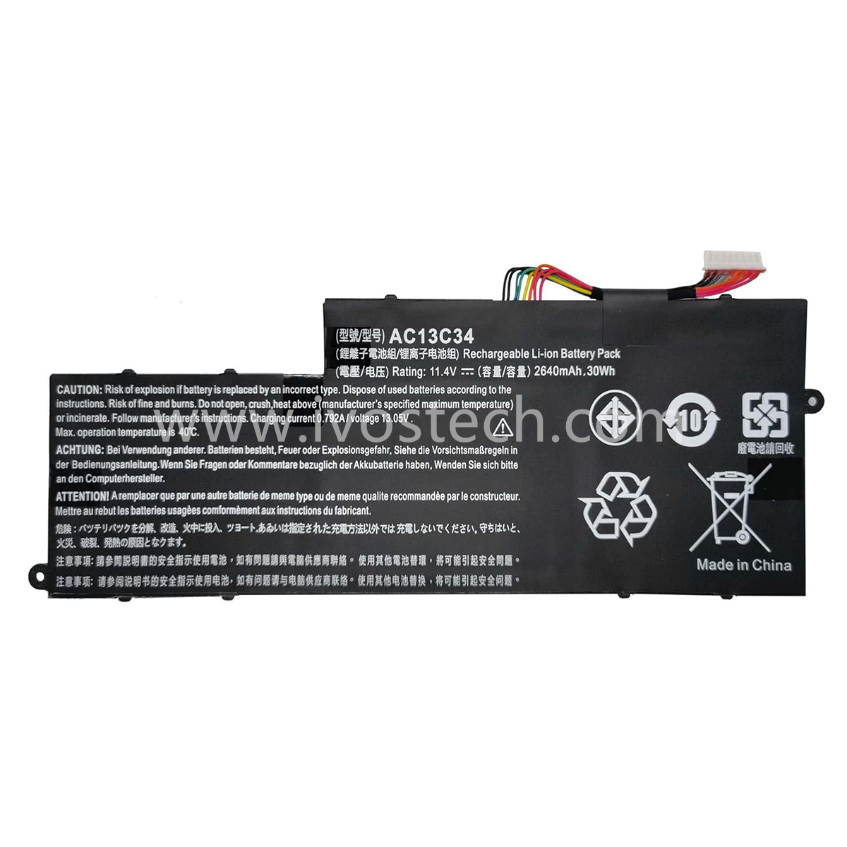 AC13C34 30Wh 11.4V 2640mAh Replacement Laptop Internal Battery for Acer Aspire V5-122P V5-132P