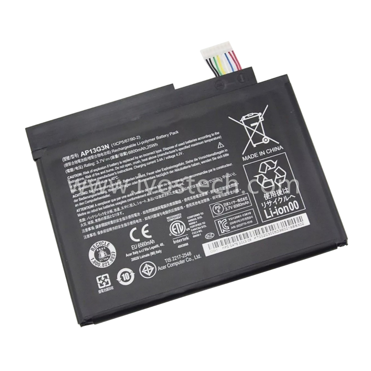 AP13G3N 25Wh 3.7V Replacement Laptop Battery for Acer Iconia W3-810 8′ Series Tablet