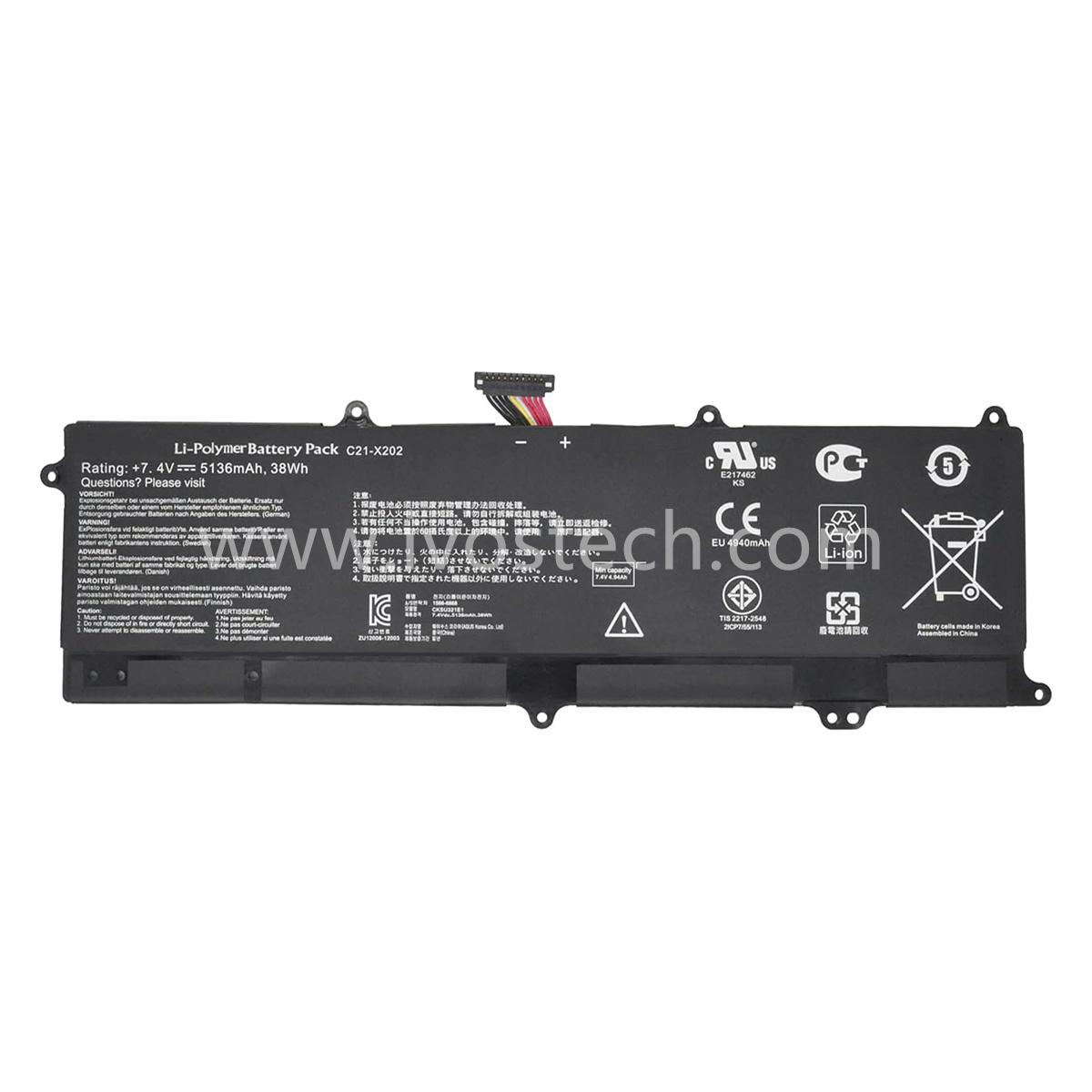 C21-X202 38Wh 7.4V Laptop Battery Notebook Battery Replacement for Asus VivoBook S200E X202E X202 X201E S200 X201 Series